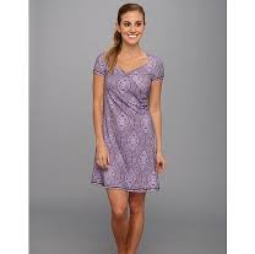 Prana Dress Womens Large Purple Victoria V Neck Faux Wrap Knee Length Diamond